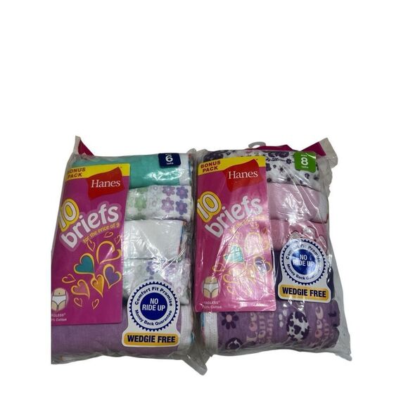 Hanes Other - Hanes Girls Briefs Sz 6 (10) Pr Sz 8 (10) Pr NIP